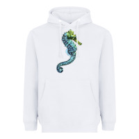 White Blue Seahorse Heavyweight Hoodie - LillyAllenDesigns