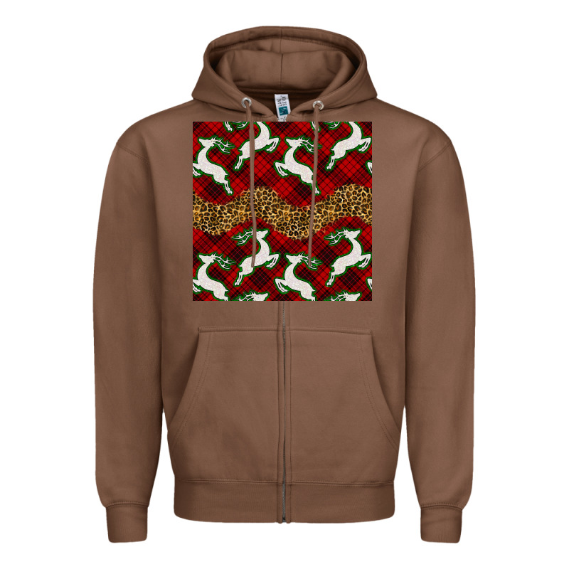 Christmas Deer And Plaid Seamless Pattern Zipper Hoodie by BundleAndBundleShop | Teevron