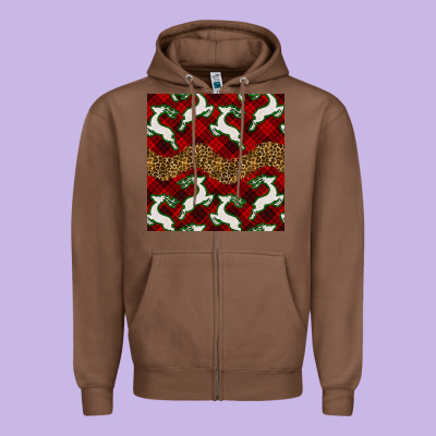 Christmas Deer And Plaid Seamless Pattern Zipper Hoodie Designed By Bundleandbundleshop