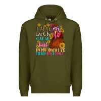 Army Green i may look calm but in my head i pecked you three Premium Hoodie - NancyCooperArtShop