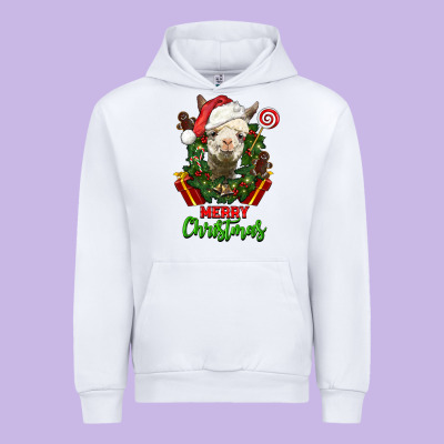 Merry Christmas Alpaca Face Urban Hoodie Designed By Lillyallendesigns