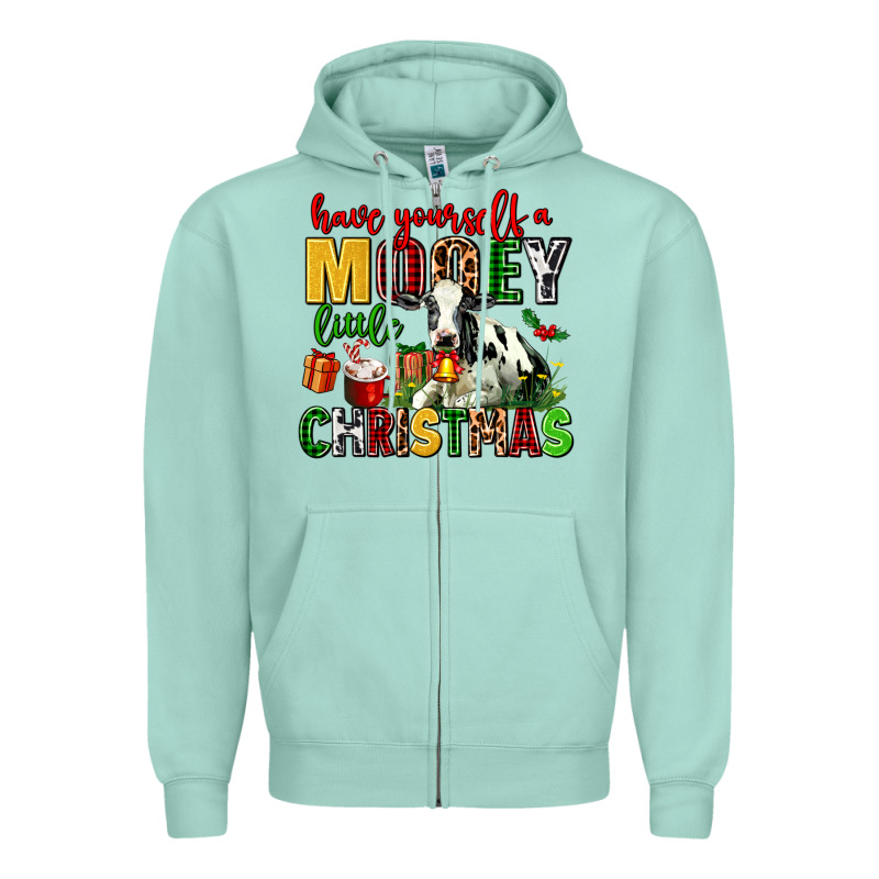 Have Yourself A Mooey Little Christmas Zipper Hoodie by AdoDesignShop | Teevron