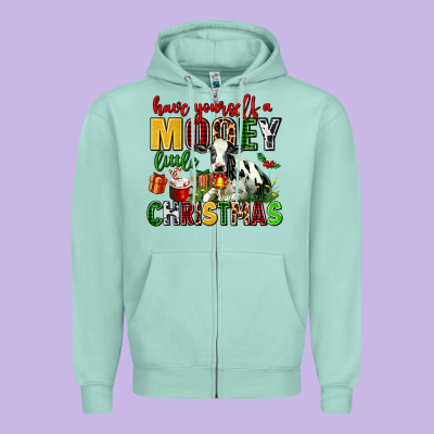 Have Yourself A Mooey Little Christmas Zipper Hoodie Designed By Adodesignshop