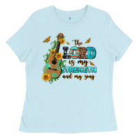 Baby Blue the lord is my strength and my song guitar with su Ladies Tee - AdoDesignShop
