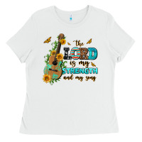 White the lord is my strength and my song guitar with su Ladies Tee - AdoDesignShop