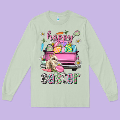 Bunny Happy Easter Truck Easter Day Long Sleeve Tee Designed By Neo Western