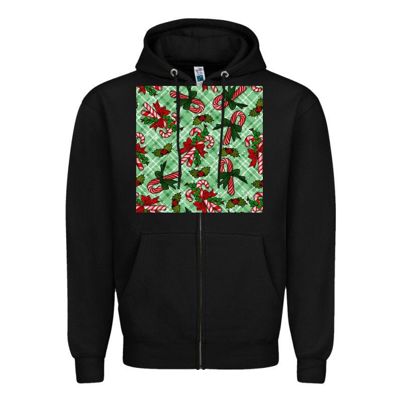 Christmas Candy Cane Seamless Pattern Zipper Hoodie by BundleAndBundleShop | Teevron