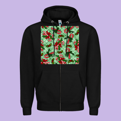 Christmas Candy Cane Seamless Pattern Zipper Hoodie Designed By Bundleandbundleshop