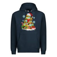 Navy christmas tree with school bus Premium Hoodie - MaliasSmallBusiness