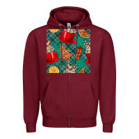 Burgundy christmas hot chocolate and cookie seamless pattern Zipper Hoodie - BundleAndBundleShop
