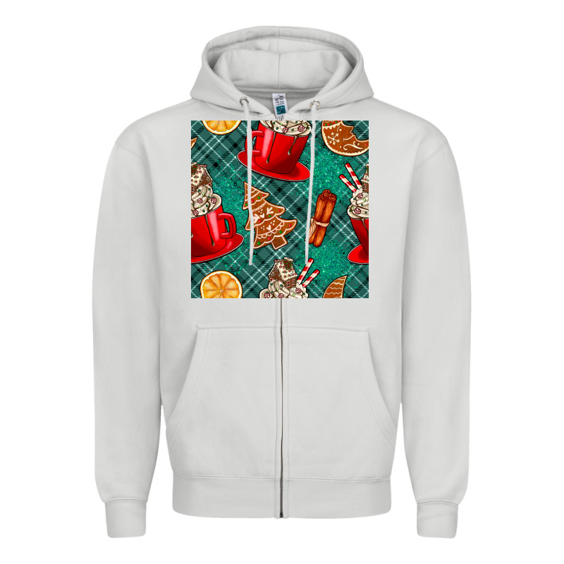 Christmas Hot Chocolate And Cookie Seamless Pattern Zipper Hoodie by BundleAndBundleShop | Teevron