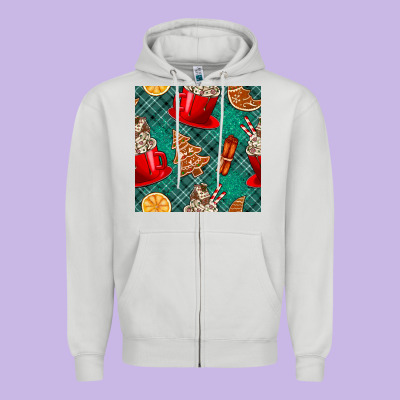 Christmas Hot Chocolate And Cookie Seamless Pattern Zipper Hoodie Designed By Bundleandbundleshop