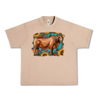 Burro brahman bull with aztec sunflower and leopard background Urban Heavy Tee - RanaPortraitStore