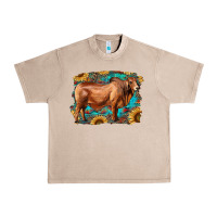 French Oak brahman bull with aztec sunflower and leopard background Urban Heavy Tee - RanaPortraitStore