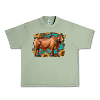 Oil Green brahman bull with aztec sunflower and leopard background Urban Heavy Tee - RanaPortraitStore