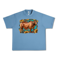 Pebble Blue brahman bull with aztec sunflower and leopard background Urban Heavy Tee - RanaPortraitStore
