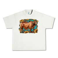 Pistachio brahman bull with aztec sunflower and leopard background Urban Heavy Tee - RanaPortraitStore
