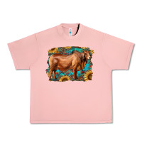 Salmon brahman bull with aztec sunflower and leopard background Urban Heavy Tee - RanaPortraitStore