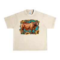 Sandshell brahman bull with aztec sunflower and leopard background Urban Heavy Tee - RanaPortraitStore