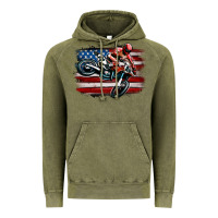 Vintage Olive dirt bike american flag Vintage Hoodie - MaliasSmallBusiness