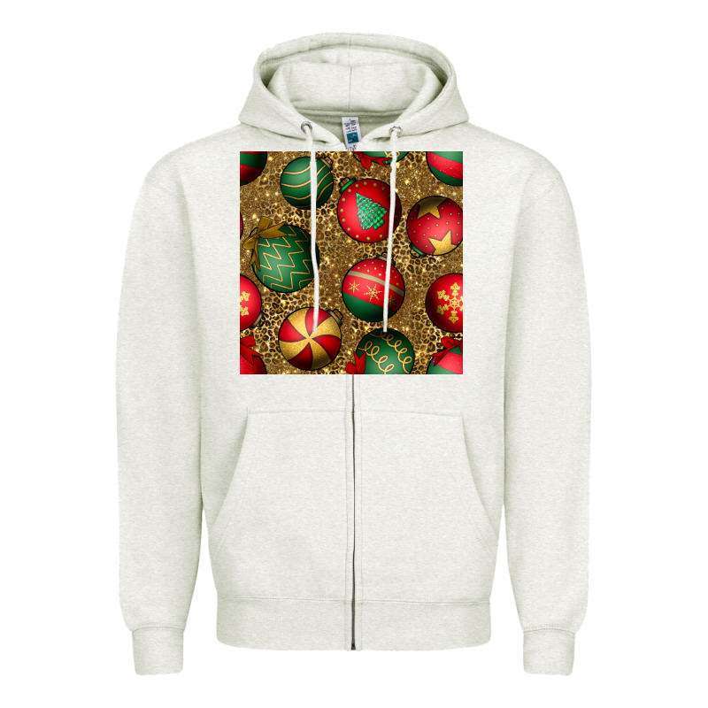 Christmas Ornaments And Leopard Seamless Pattern Zipper Hoodie by BundleAndBundleShop | Teevron