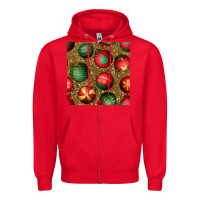 Red christmas ornaments and leopard seamless pattern Zipper Hoodie - BundleAndBundleShop