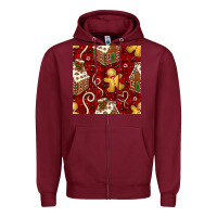 Burgundy christmas gingerbread cookie house seamless pattern Zipper Hoodie - BundleAndBundleShop