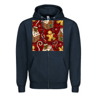Navy christmas gingerbread cookie house seamless pattern Zipper Hoodie - BundleAndBundleShop