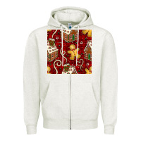 Oatmeal Heather christmas gingerbread cookie house seamless pattern Zipper Hoodie - BundleAndBundleShop