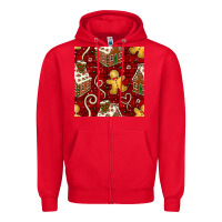 Red christmas gingerbread cookie house seamless pattern Zipper Hoodie - BundleAndBundleShop