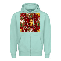 Seafoam christmas gingerbread cookie house seamless pattern Zipper Hoodie - BundleAndBundleShop