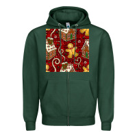 Sports Green christmas gingerbread cookie house seamless pattern Zipper Hoodie - BundleAndBundleShop