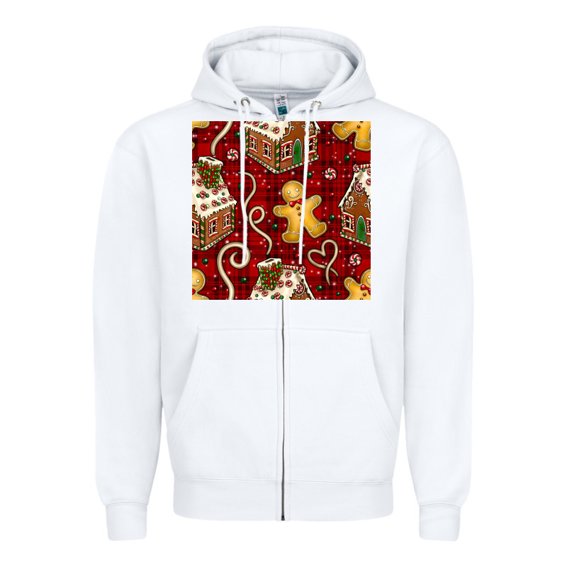 Christmas Gingerbread Cookie House Seamless Pattern Zipper Hoodie by BundleAndBundleShop | Teevron