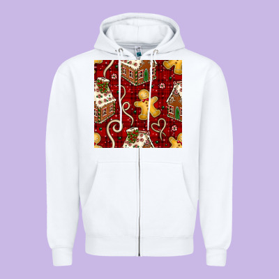Christmas Gingerbread Cookie House Seamless Pattern Zipper Hoodie Designed By Bundleandbundleshop