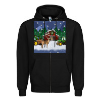 Black christmas town and farm tractor seamless pattern Zipper Hoodie - BundleAndBundleShop