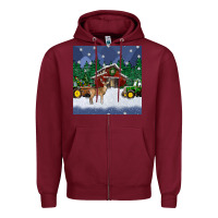 Burgundy christmas town and farm tractor seamless pattern Zipper Hoodie - BundleAndBundleShop