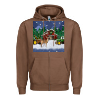 Chestnut christmas town and farm tractor seamless pattern Zipper Hoodie - BundleAndBundleShop