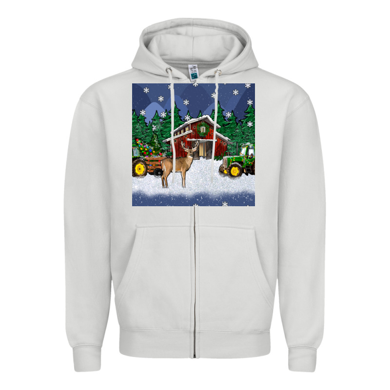 Christmas Town And Farm Tractor Seamless Pattern Zipper Hoodie by BundleAndBundleShop | Teevron