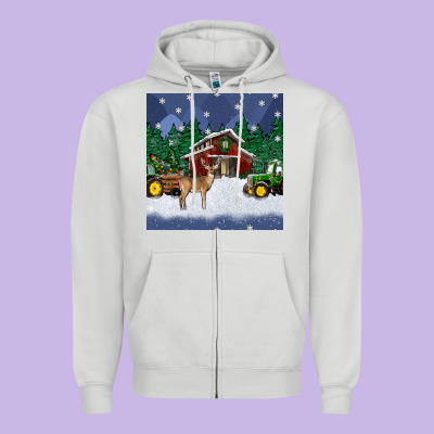 Christmas Town And Farm Tractor Seamless Pattern Zipper Hoodie Designed By Bundleandbundleshop