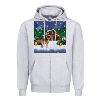 Heather Grey christmas town and farm tractor seamless pattern Zipper Hoodie - BundleAndBundleShop
