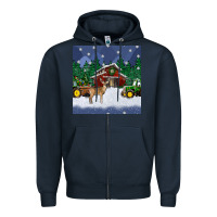 Navy christmas town and farm tractor seamless pattern Zipper Hoodie - BundleAndBundleShop