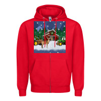 Red christmas town and farm tractor seamless pattern Zipper Hoodie - BundleAndBundleShop