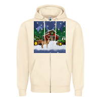 Sandshell christmas town and farm tractor seamless pattern Zipper Hoodie - BundleAndBundleShop