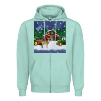Seafoam christmas town and farm tractor seamless pattern Zipper Hoodie - BundleAndBundleShop