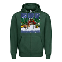 Sports Green christmas town and farm tractor seamless pattern Zipper Hoodie - BundleAndBundleShop
