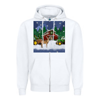 White christmas town and farm tractor seamless pattern Zipper Hoodie - BundleAndBundleShop
