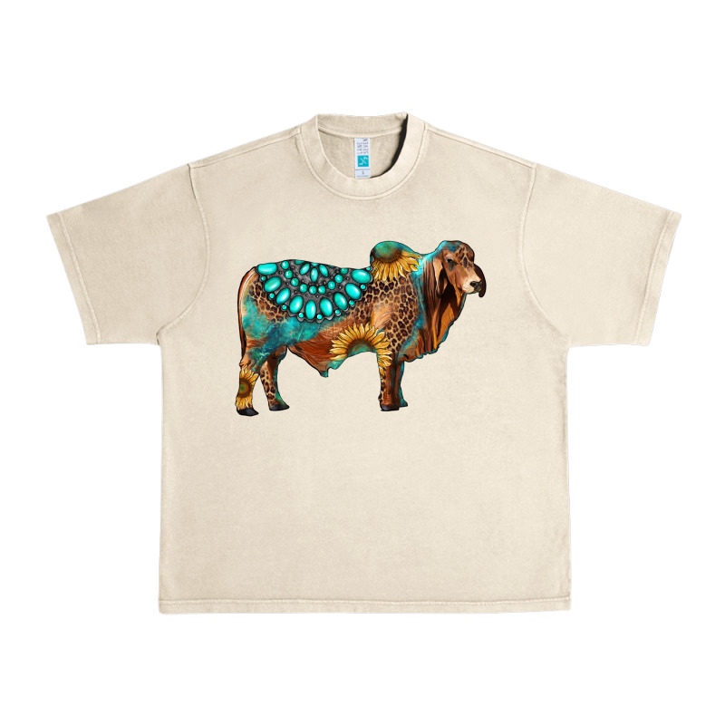 Brahman Bull Gemstone Turquoise And Sunflower Urban Heavy Tee by RanaPortraitStore | Teevron