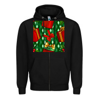 Black christmas surprise gift box seamless pattern Zipper Hoodie - BundleAndBundleShop