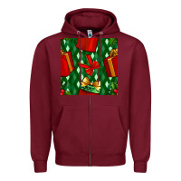 Burgundy christmas surprise gift box seamless pattern Zipper Hoodie - BundleAndBundleShop