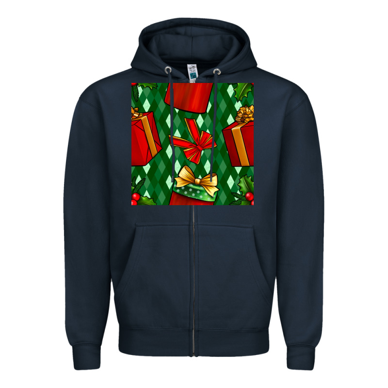 Christmas Surprise Gift Box Seamless Pattern Zipper Hoodie by BundleAndBundleShop | Teevron